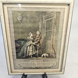 Vintage Victorian Couple La Visite Inattendue French Print Metal Ornate Frame